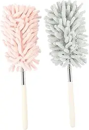 FONDOTIN 2Pcs Microfiber Household Duster Retractable Dust Cleaning Brush for Home and Car Electrostatic Dust Removal Machine Washable Bendable Head Nordic and Colors