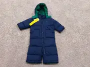 Polo Ralph Lauren NY navy blue green hooded pony down feather filled snowsuit 9M