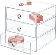 InterDesign Drawers Storage Box with Drawers for Make-Up, Compact Jewellery Organiser for Countertops or Wardrobes, Made of Sturdy Plastic, Clear