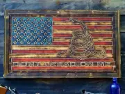 Rustic American Wood Flag Gadsden Dont Tread On Me Flag 24" x 14"