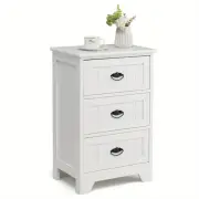 Bedside Table 3-Drawer Sofa Side End Table Wood Nightstand Bedroom White
