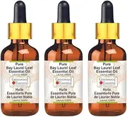Greenwood Essential Pure Bay Laurel Leaf Essential Oil (Laurus nobilis) with Glass Dropper Steam Distilled for Personal Care (Pack of Three) 100ml X 3 (10oz)