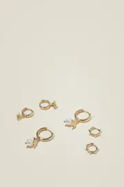 [Rubi] Rubi - 3Pk Mid Earring - Gold plated pearl eye celestial OS GOLD PLATED PEARL EYE CELESTIAL