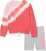 [Reebok] girls 2-piece Activewear Clothing Set - Long Sleeve Top + Biker/Yoga Gym Shorts