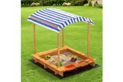 Keezi Kids Sandpit Wooden Sandbox Sand Pit with Canopy Water Basin Toys 146cm
