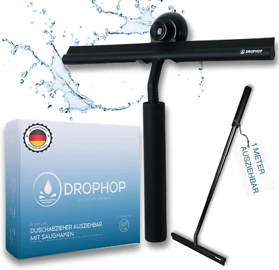 ® Shower Squeegee Black Silicone, 30 Cm Wide, Extendable Long Handle (100 Cm) wi