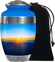 Blue Urns - Burial Urns for Ashes for Men & Women - Decorative Sky Blue Burial Ashes - Cremation Urn for Female Mom & Dad - Funeral Ash Holder for Male 10 Inch