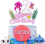 Pink Shark Baby Cake Topper 2nd Birthday Girl, Shark Cake Topper 2, Shark 2 Cake Topper for Baby Girl Second Two Birthday Decorations Party Supplies