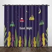 Exquisite Kids Blackout Curtains Plants Cars Moon Cartoon 59x65 Inch Bedroom Eyelet Thermal Insulated Room Darkening Printed Curtains for Nursery,Set of 2 Panels