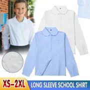 Girls Peter Pan Collar Long Sleeve School Shirt with two button Adjustable Cuff