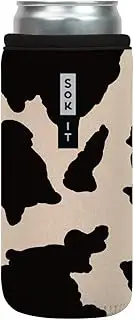 Sok It CanSok Sleeve for Beer & Soda Insulated Neoprene Cover (Cow Print, 12oz Slim Can Sleeve)