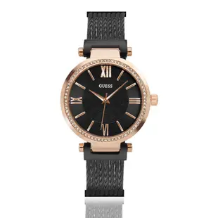 GUESS原廠平輸手錶 | 經典水鑽造型女錶 - 玫瑰金x黑 W0638L5