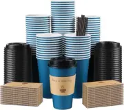 100 Pack 16 oz Coffee Cups with Lids, Disposable To Go Paper 16OZ, Navy