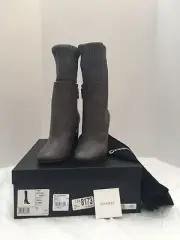 NIB Chanel 16K Leather Short Boots With Stockings, Grey/Black, Size 5 (35)