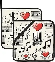 Music Symbols Love Potholders BBQ Pot Holders for Heat Resistant Potholder, Hot Pads,Cooking Baking(2-Pack)