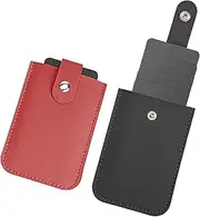 [Adorila] 2 Pack Slim Minimalist Wallet, Leather Pull-Out Credit Card Holder, Hidden Small Card Wallet for Men and Women, Black, Red