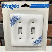 VTG Blue White Floral Porcelain Light Switch Plate Cover Double Toggle Angelo