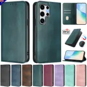 For Samsung S25 S24 FE S23 S22 S21 Ultra Plus RFID Leather Wallet Case Cover