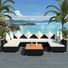 7 Pc Modular Rattan Sofa Set Black Lounge Setting Luxury Outdoor Patio Furniture