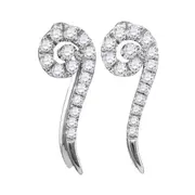 14k White Gold Round Diamond Curled Vertical Stud Earrings 1/4 Cttw