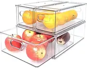 REASOR 3 Pack Clear Stackable Fridge Drawers,Pull Out Fridge Organiser,Refrigerator Organizer Bins with Dividers,Food Storage Containers for Fruit and Vegetable,Suitable for Pantry, Freezer. (3)