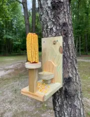 Squirrel Feeder Handmade Wood Corncob Mount Birdfeeder