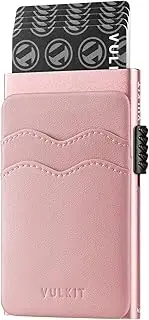 [VULKIT] Credit Card Holder Minimalist Slim Pop Up Wallet with Leather Slots RFID Blocking for Men and Women Holds 7 Cards and Notes Rose