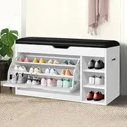 [ALFORDSON] Shoe Cabinet Bench Shoes Storage Rack Adjustable Cabinets Organiser Drawer Shelf with Flip-up Top & Door, Upgraded Model, Wooden Home Furniture for Living Room, Entryway, Hallway (White)