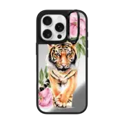 iPhone 16 Pro Mirror Ring Stand Case MagSafe Compatible Tiger and peonies