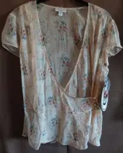 Paul and Joe Top in 100% Silk In a Peach Background with Floral Print, XL