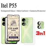 適用於 ITEL P55 陶瓷鋼化玻璃 ITEL P55 POWER 55 P 55 磨砂全屏保護膜 3 合 1 相機鏡