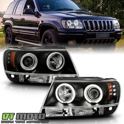 Black 99-04 Jeep Grand Cherokee CCFL Halo Projector Led Headlights Left+Right (for: Jeep)