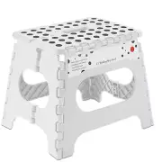 11" Folding Plastic Step Foot Stool with Handle - White