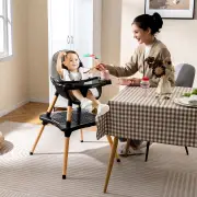 CostwayHigh Chair for Babies and Toddlers 6-in-1 Convertible Table Chair Set-Black