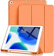 JKSML iPad 10.2 Case for iPad 9th Generation 2021 /iPad 8th Generation 2020 / iPad 7th Gen 2019 with Pencil Holder, Auto Sleep/Wake for Slim Soft Back Smart Cover, iPad 10.2 inch Case, Orange