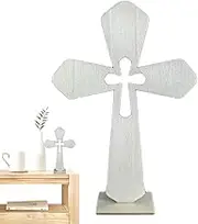 Small Wooden Crosses - 10 Wooden Craft Crosses with Stand | Standing Hollow Tabletop Ornaments, Wooden Crosses, Table Centerpieces for Home Wedding