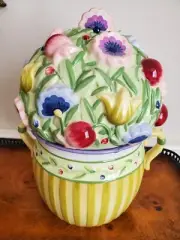 Vintage Studio Nova Provence Garden KT436 Embossed Ceramic Cookie Jar with Lid