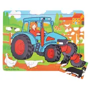 9pc Bigjigs Toys 30cm Medium Tray Puzzle Tractor Kids/Children Wooden Toy 2y+