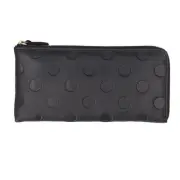 Black Unsignet 55306 Dot Pattern L-Shaped Long Wallet For Women Brand Zipper