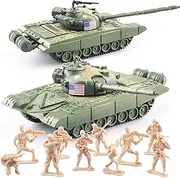 MaozyHomie WW2 Army Tank and Army Men Toys Playset, 2pc US Tank Models with 10pc Toy Soldiers, Olive Drab Green 1:72 Military Vehicle, Great Military Toy for Kids Boys