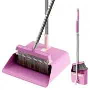 Pink Broom with Dustpan Combo Set, Upright Stand Up Broom with Built-in Comb ...