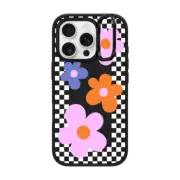 iPhone 16 Pro Impact Ring Stand Case MagSafe Compatible Checkered Floral Frame