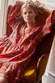 Anthropologie Flannel Sleep Dress Kelly Louise Judd Whimsical Red Size S NEW