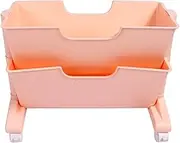 Movable Bookshelf with Wheels, Compact Storage Organiser for Office Dormitory, Plastic Bookcase with Removable Shelves (Pink)