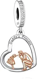 [Mon & Sons] Daddys Princess Love Heart Daughter Father Gift Charm Bead Pendant 925 Sterling Silver Dangle Compatible With Pandora Charm Bracelet, Metal