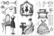 PLIGREAT 3 Sheets Vintage Rub on Transfers Victorian Sewing Theme Furniture Transfers Decals Waterproof Retro Rub on Decals Dress Transfer Stickers for Wood Dressers Drawer Cabinet