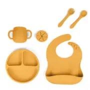 Yellow 1183# Silicone Baby Feeding Set - Suction Plate, Bib, Cup & Utensils | BP