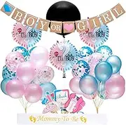 63pcs Gender Reveal Decoration Set, "Boy or Girl" Foil Balloon Baby Party Supplies Decorations Kit, Boy Or Girl Banner, Pink And Blue Balloons, Party Decorations (A-Set)