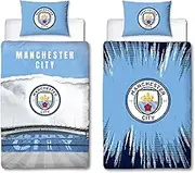 Character World Manchester City FC Official Single Duvet Cover Set | Blue Reversible 2 Sided Football Stadium Bedding Cover Official Merchandise Including Matching Pillow Case