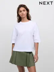 White Relaxed Boxy Elbow Length Crew Neck T-Shirt (AM4898) | $19